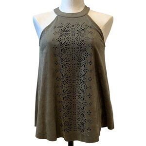 Skylar and Jade Womens Halter Tank Top Lined Faux Suede Olive Green Size Small